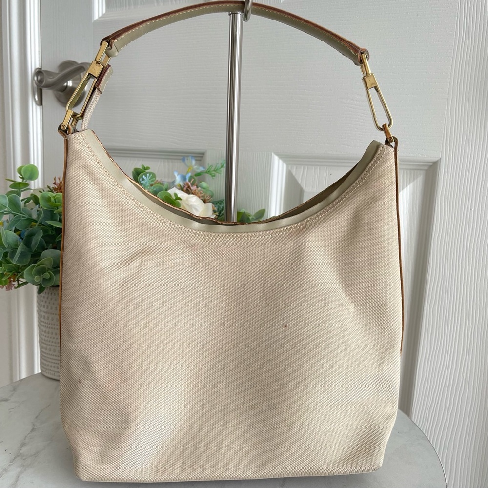 Gucci GG Nylon Beige Hobo Leather Strap Bag
